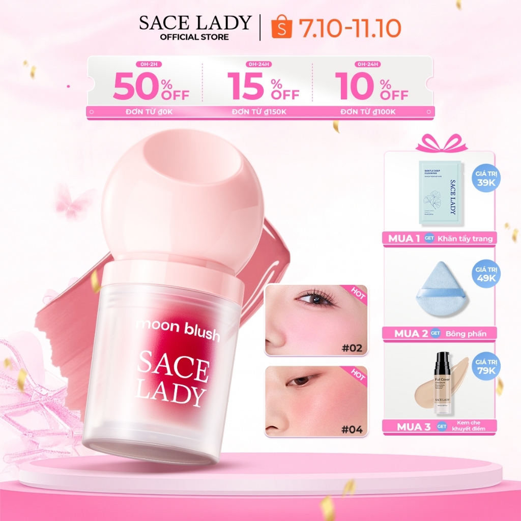 kem má hồng lười SACE LADY, lâu trôi, không thấm nước, dễ áp dụng, đa năng để trang điểm mặt 3.8g
