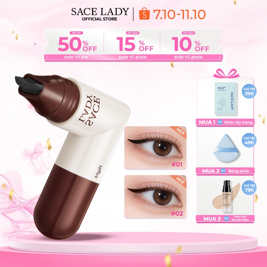 SACELADY Bút kẻ mắt hai đầu lâu trôi tiện dụng dạng in cả mắt trái & phải 2,8g
