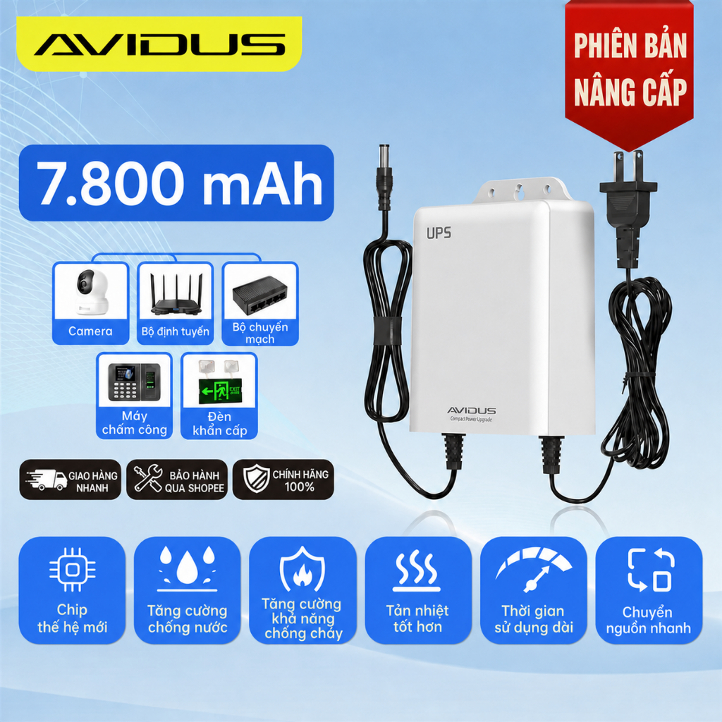 AVIDUS 12V 1.5A True 6000mAh Mini UPS Pin dự phòng cho Modem định tuyến WiFi và Bộ nguồn Camera quan sát – ảnh mô tả chi tiết 17