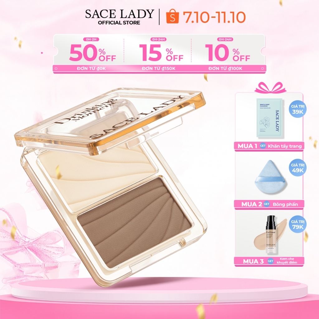 Bảng tạo khối hai ô màu SACE LADY Contouring Palette Hiệu ứng điêu khắc 3D nhẹ pha trộn 4g