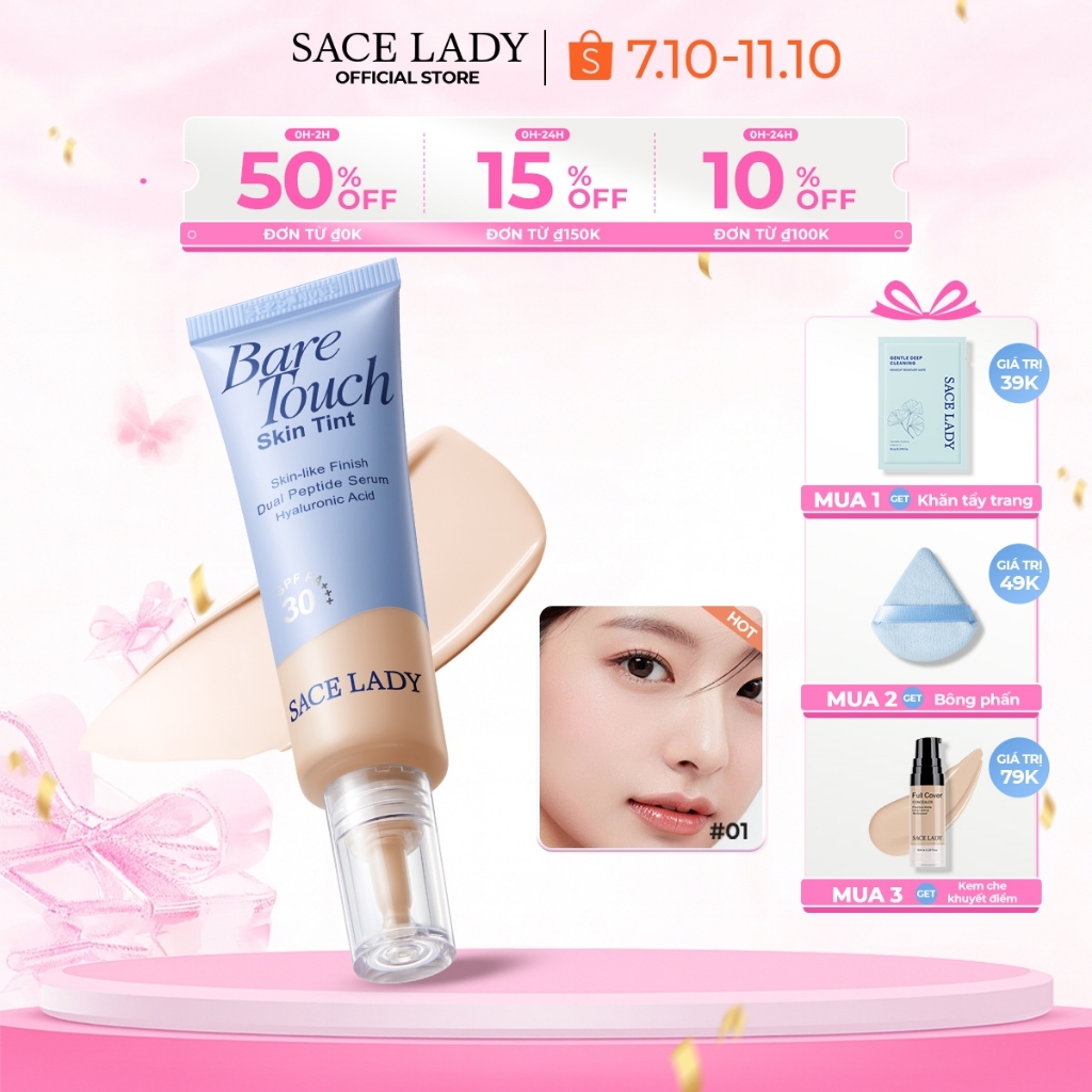 SACE LADY Bare Touch Skin Tint – Nhẹ Glowy Foundation 8g