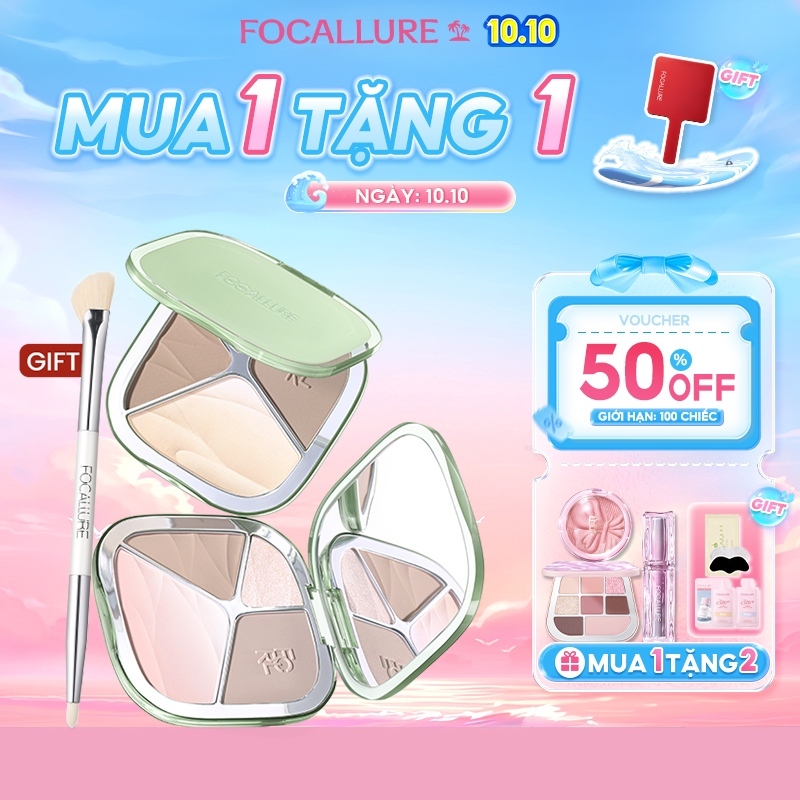 FOCALLURE Multi-use Gradient Highlighter Contour Blush Glow Face Palette Nhẹ & Pha trộn