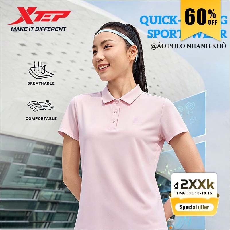【XTEP】Áo polo nữ tay ngắn vai chuẩn 2026 mẫu mới mùa hè, cổ bẻ, áo thun nhanh khô thể thao, ôm dáng, tôn dáng, tay lỡ