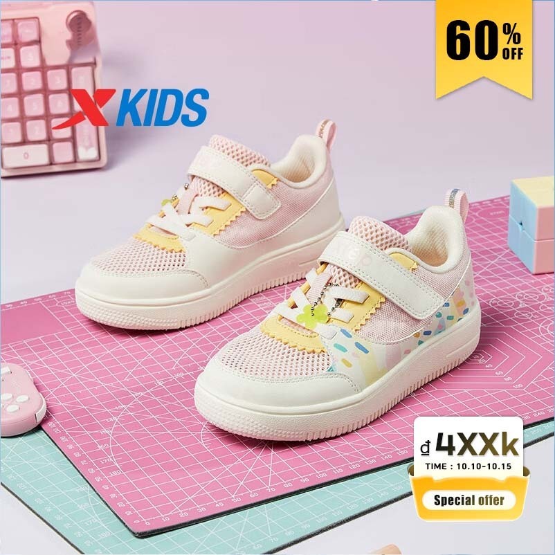 XTEP Trẻ Em Giày Thể Thao Velcro Chống Trơn Trượt Xuân Hè Thoáng Khí Thoải Mái Đế Mềm Bé Gái