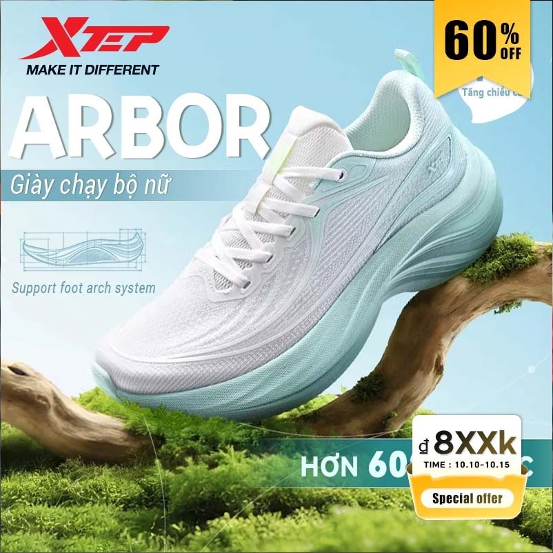 【XTEP】ARBOR Giày chạy bộ nhẹ dành cho nữ Hỗ trợ vòm Giày thể thao đệm chống vi khuẩn Đế thoáng khí Du lịch ban ngày 6000 Giày đi bộ thoải mái chạy bộ thể thao nhẹ được thiết kế cho nữ(Local delivery)