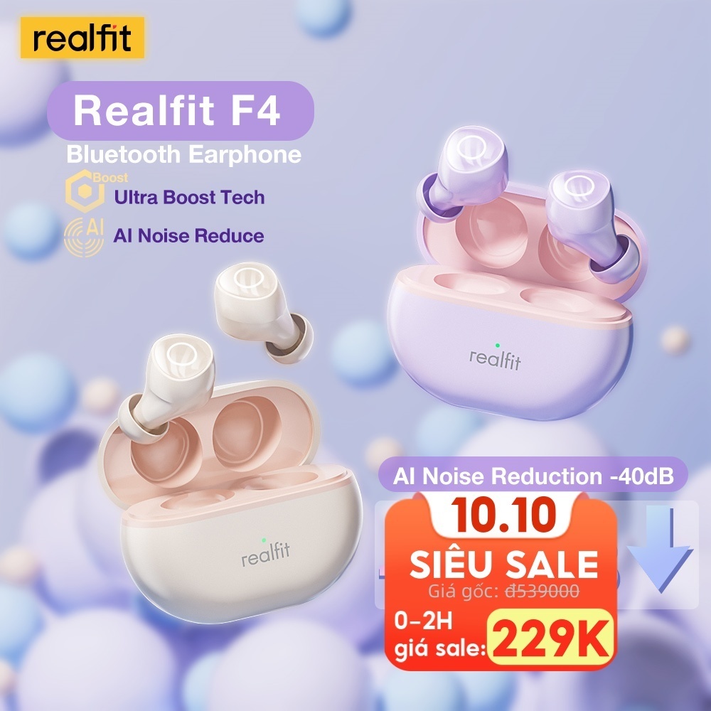 Tai Nghe Bluetooth Realfit F4 Tai Nghe Thể Thao Khử Tiếng Ồn -38db 360° Âm Thanh Không Gian Bass Tốt