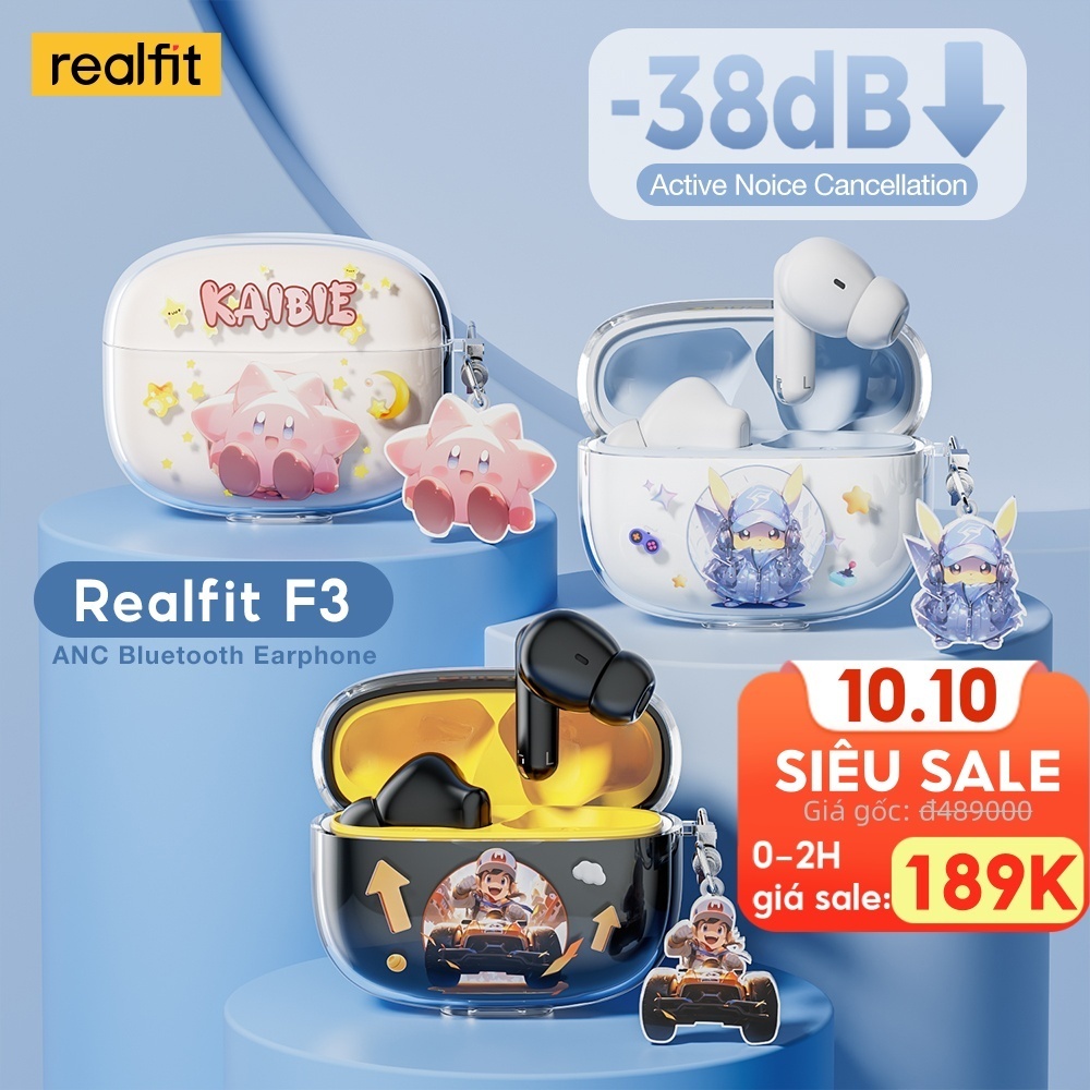 Tai nghe Bluetooth Realfit F3 ANC -38dB Tai nghe Tws khử tiếng ồn có Mic Supber Chất lượng âm thanh