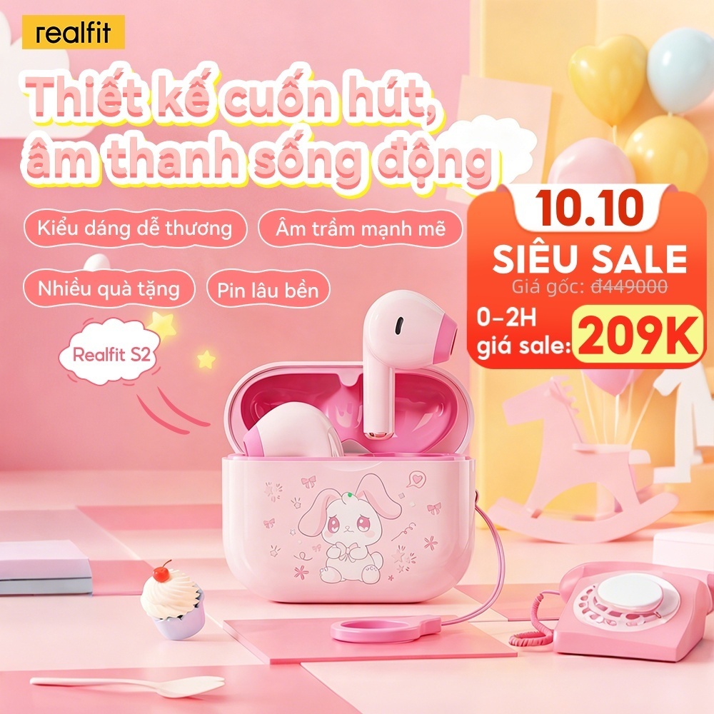 Tai nghe Bluetooth REALFIT S2 Mini | Điều khiển App | Êm tai | Chế độ Ngủ | Thiết kế Dopamine
