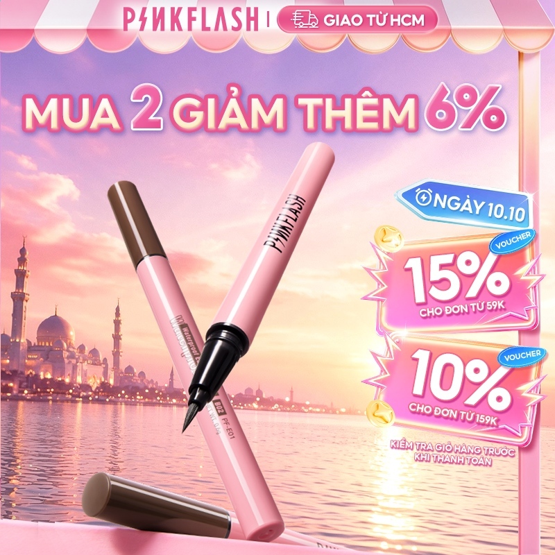 Bút kẻ mắt Pinkflash dạng lỏng nhanh khô màu đen màu nâu chất lì chống nước lâu trôi 30g