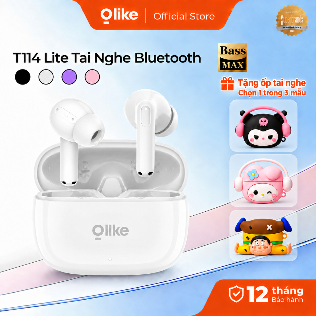 Tai Nghe Bluetooth Olike T114 Lite TWS Không Dây Bluetooth 6.0 Bass Mạnh Chống Nước IPX4 Cho Điện Thoại Laptop PC