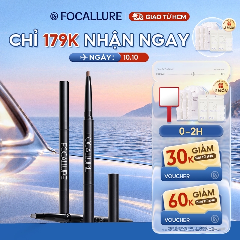 Bút kẻ lông mày FOCALLURE 3 màu sắc tùy chọn bền màu lâu trôi chống thấm nước