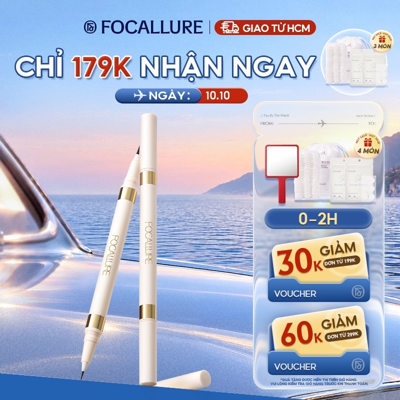 Bút kẻ mắt dạng lỏng FOCALLURE 2 đầu trong 1 khô nhanh chống nước không nhòe màu đen nâu 1.2g