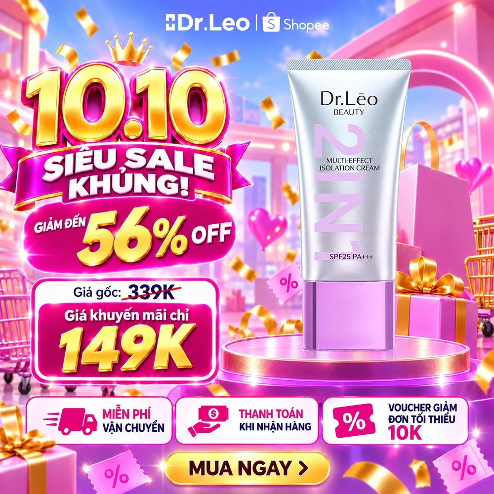 Kem Lót Tím Dr.Leo 2 Trong 1 Kem Lười Dưỡng Ẩm Makeup Nâng Tông Tự Nhiên, Giữ Nền Lâu Trôi 50g