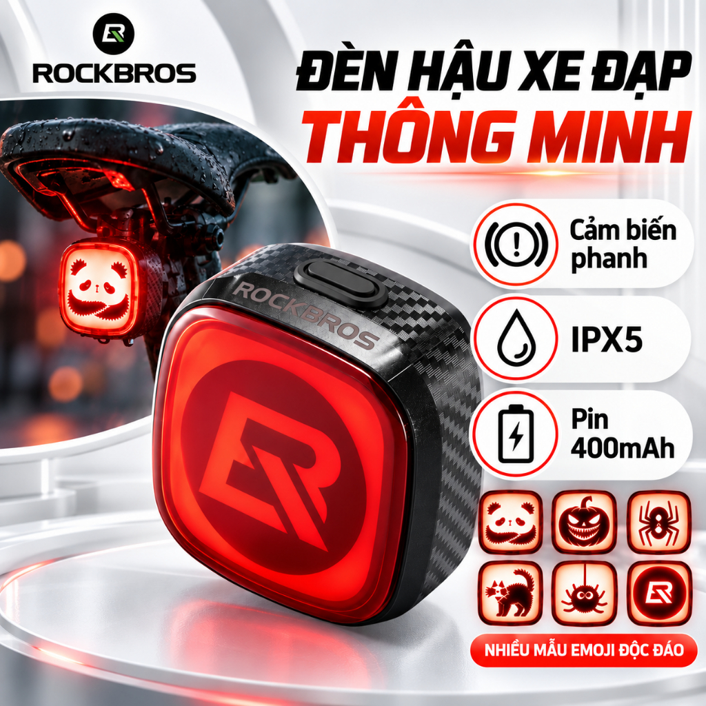 【Giao hàng 3 ngày】ROCKBROS Đèn Hậu Xe Đạp Cảm Biến Phanh Và Ánh Sáng IPX5 Sạc Type-C Pin 400mAh 3 Mức Sáng Tự Ngủ Đánh Thức Cho Road MTB Đường Trường