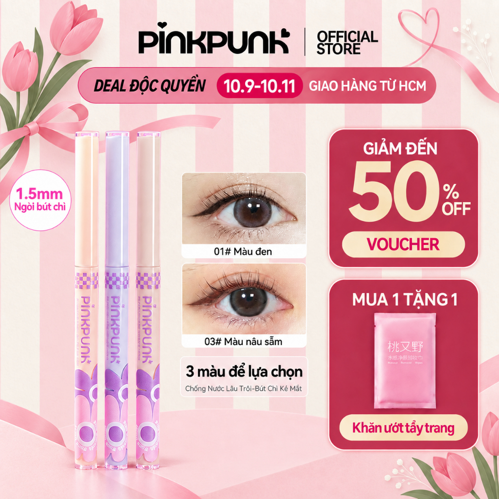 Chì kẻ mắt PinkPunk 1.5mm mướt mịn chống nước, không lem không trôi suốt ngày dài 0.2g