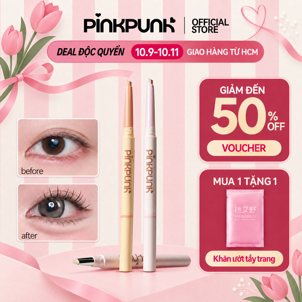 Bút vẽ Bọng Mắt 2 đầu PinkPunk Dolly Eyes Aegyo Sal Vẽ Đường Viền Và Đánh Sáng Tất Cả Trong Một Chống Thấm Nước Hiệu Ứng 3D Tự Nhiên Dễ Dùng Cho Người Mới Bắt Đầu