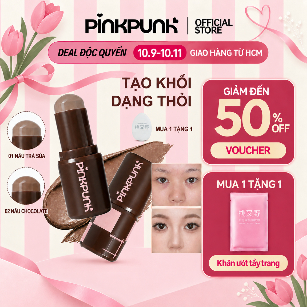 Kem Tạo Khối Dạng Thỏi PinkPunk Contour Mặt Mịn Mượt Bền Màu Rõ lâu Nét Hiệu Ứng 3D 5.5g