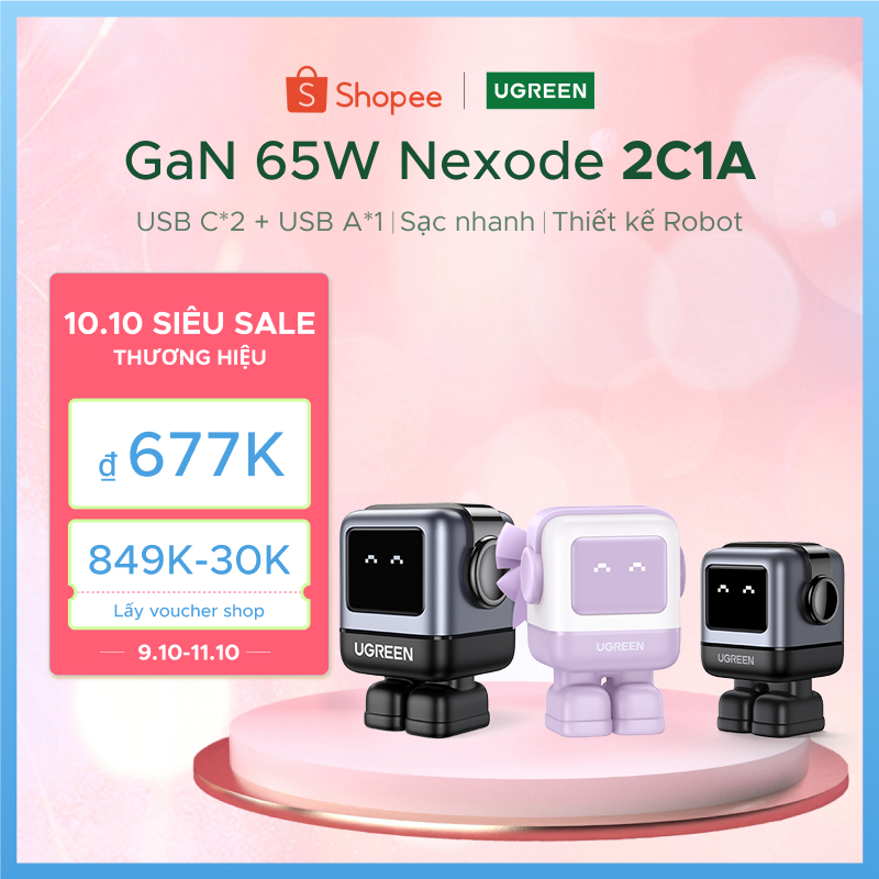 Ugreen Củ Sạc Nhanh Nexode GAN UGREEN Uno 65w 30w 3 Cổng usb c Công nghệ PD3.0/QC4.0/PPS Cho iphone 14 15 / 14 pro max / macbook air / ipad pro / ipad mini