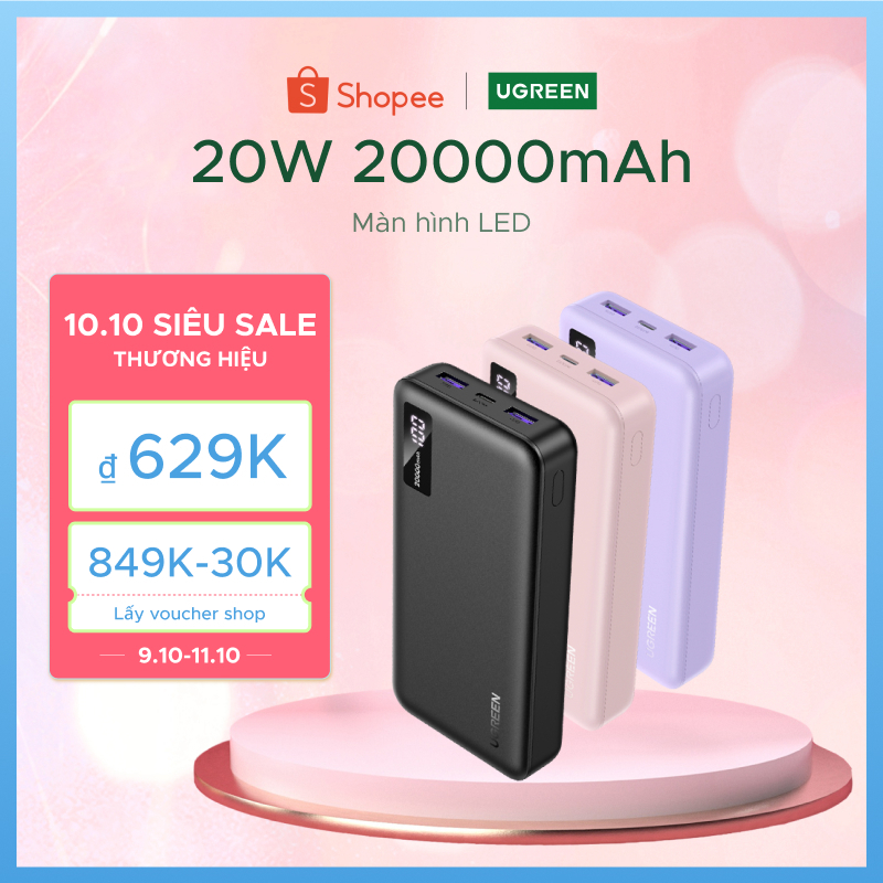 Pin sạc dự phòng Ugreen 10000mAh 20000mAh Powerbank PD3.0 20W QC 3.0 18W Max Sạc nhanh Powerbank cho iPhone 18 Pro Max iPhone 17 Pro Max iPhone 13 Samsung S23 Ultra Samsung S24 Ultra HUAWEI