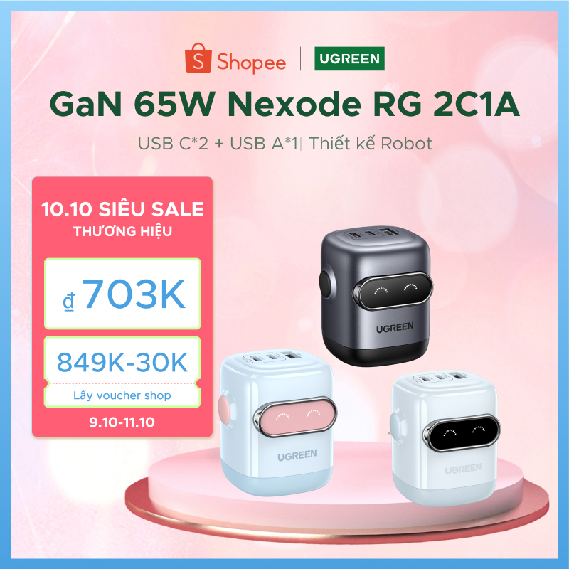 Ugreen Uno 65W 30W RobotGaN Sạc Nhanh GaN2 Sạc Nhanh RG Bộ Chuyển Đổi Nguồn USB C Nhanh cho iPhone 18 Pro Max iPhone 17 Pro Max iPhone 16 Pro Max iPhone 15 14 13 Pro Max Samsung S24 S23 Ultra