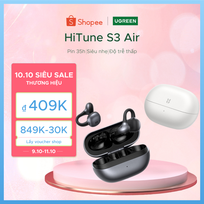 [Mới] UGREEN S3 Air nghe không dây kẹp tai, Bluetooth 6.0, IPX5, pin 35h, có móc Desiign, Tai nghe nhét tai, Âm thanh mở, Giảm tiếng ồn cuộc gọi