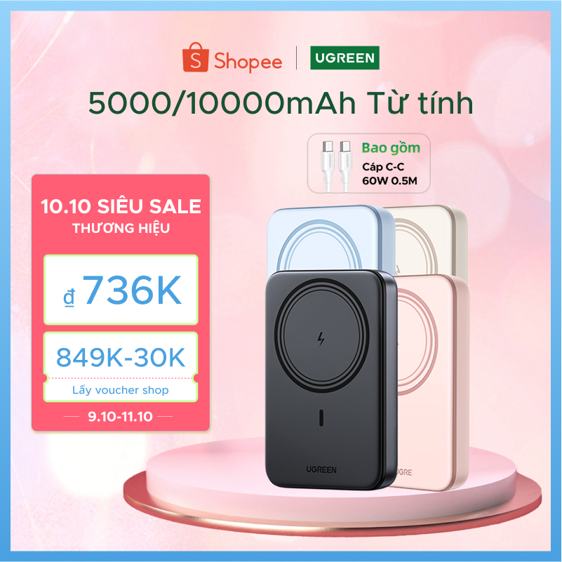 Sạc dự phòng nam châm UGREEN PB560 dung lượng 5000mAh|10000mAh cho iPhone 18 Pro Max iPhone 17 Pro Max
