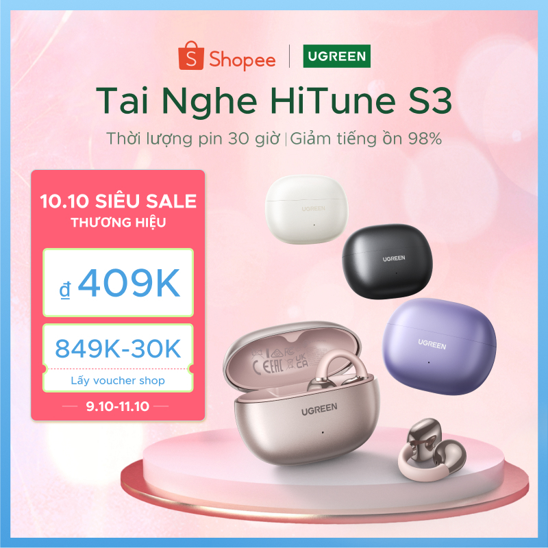 HiTune S3 Tai Nghe Không Dây Thật Tai Kẹp Bluetooth5.4 UGREEN , Tai Nghe Nhét Âm Thanh Mở , Thời Lượng Pin 30 giờ, IPX5