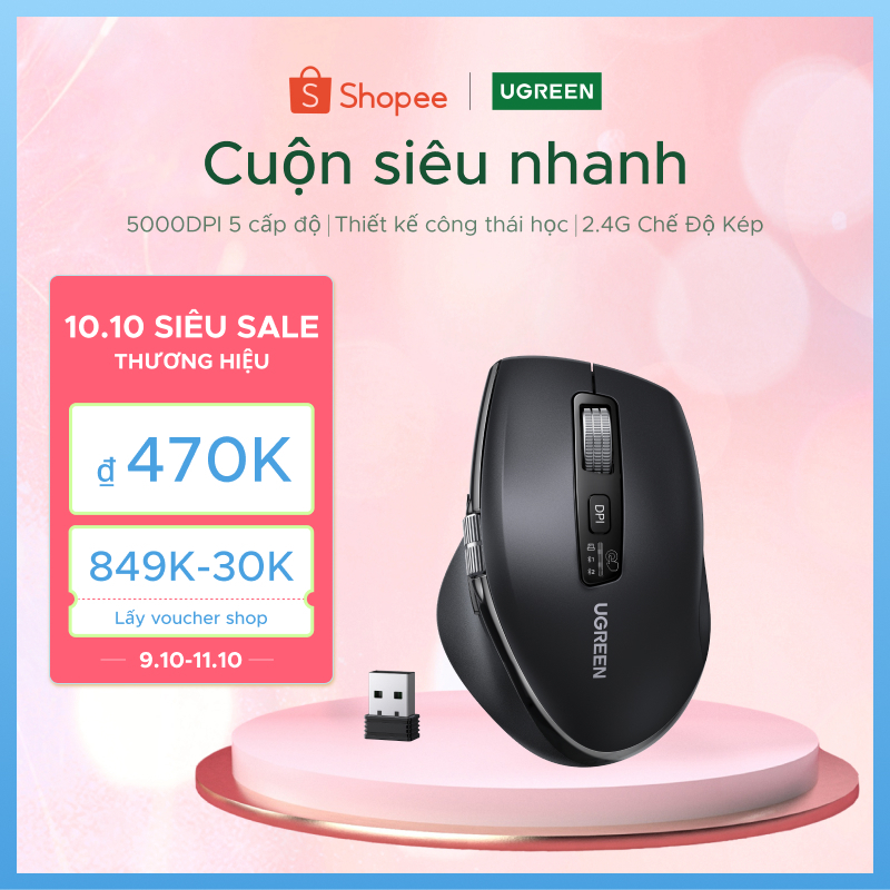 Chuột không dây cuộn siêu nhanh Ugrene Bluetooth 5.4/5.0 2.4G Công thái học 5000DPI cho máy tính bảng MacBook Máy tính xách tay