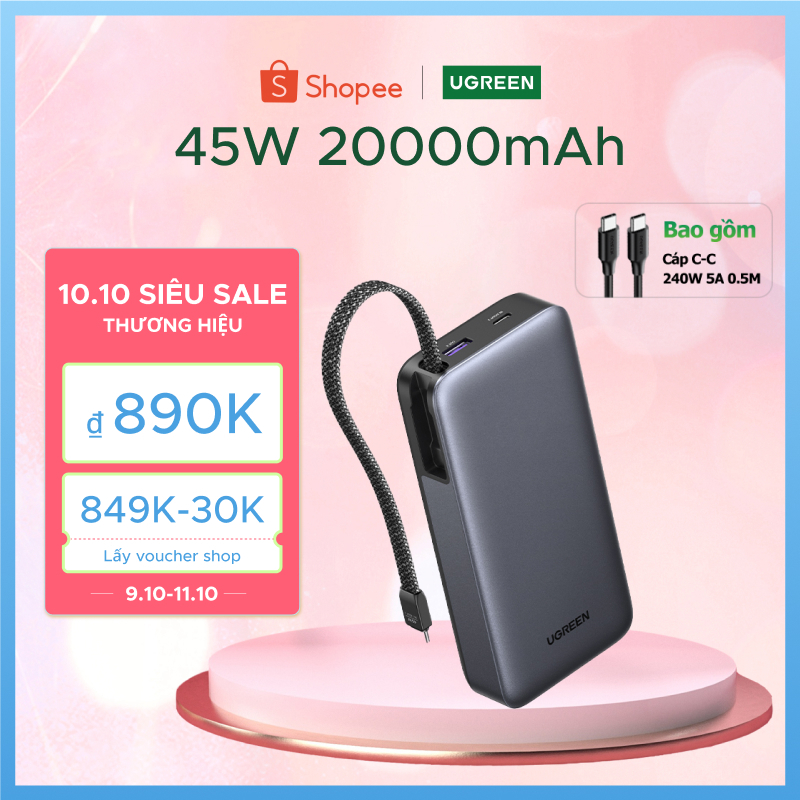 【 20000mAh 30W 】 Sạc di động UGREEN Sạc dự phòng sạc nhanh power bank 20000mAh 30W PD / PPS25W / QC / UFCS / FCP / SCP / AFC điện thoại di động Powerbank nhanh với 4 đầu ra cho máy tính bảng iPhone Android cho iPhone 18 Pro Max iPhone 17 Pro Max