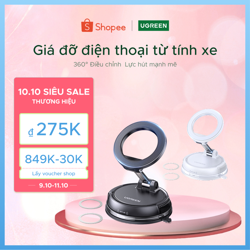 UGREEN 360° Giá Đỡ Điện Thoại Xe Từ Tính Chân Không Có Thể Gập Lại Và Xoay Chắc Chắn Lực Hút Mạnh Cho iPhone 12 13 14 15 16 Pro Max