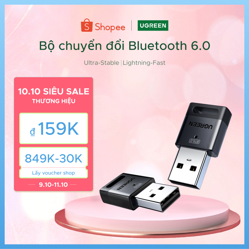 Ugreen USB Bluetooth 6.0 5.4 5.3 5.0 Bộ chuyển đổi Bộ thu phát Dongle không dây cho PC Windows 11 10 8.1 Tai nghe âm thanh nổi Bluetooth