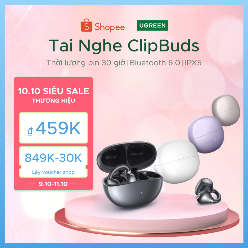 UGREEN ClipBuds Tai nghe không dây, Hi-Fi mở tai , Bluetooth 6.0, thời lượng pin 30 giờ, IPX5, 12mm Bio-Diaphragm