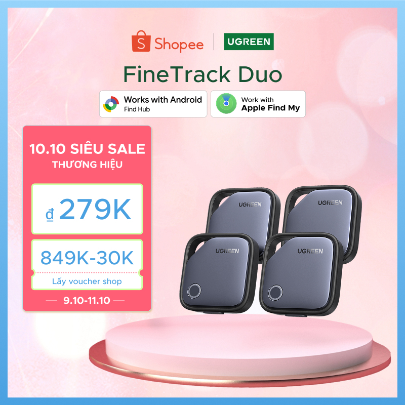 UGREEN FineTrack Duo 2 in1 Thẻ thông minh Định vị thông minh Bộ định vị tìm kiếm theo dõi chống thất lạc Tương thích với iOS / Android cho iPhone 18 17 16 Pro Max / 15 / 14 / iPad / Mac