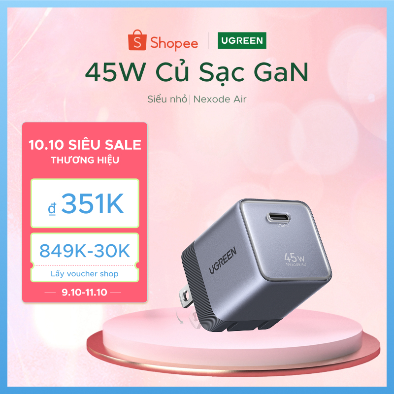 UGREEN 45W/65W Nexode Air GaN Sạc Nhanh USB-C Sạc Tường, Bộ Chuyển Đổi Sạc Màu Xám Nhẹ Nhỏ Gọn Tương Thích Cho iPhone 17 Pro Max Samsung S26 Ultra