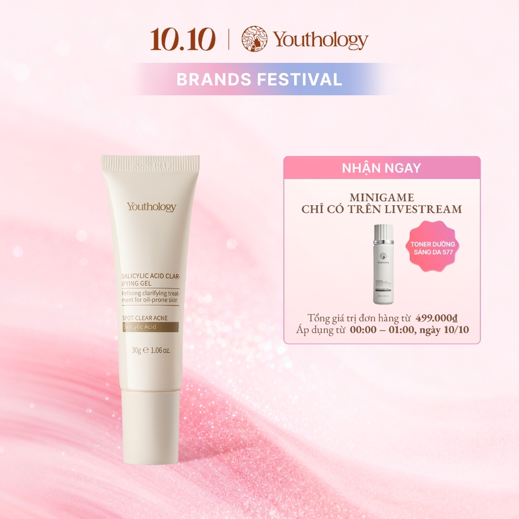 Youthology Gel Salicylic Acid hỗ trợ chăm sóc da mụn 30g làm sạch lỗ chân lông, giảm mụn nhọt & đỏ, da mịn màng & khỏe mạnh