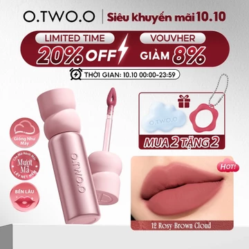 Bộ 2 son kem lì O.TWO.O chất son mịn nhẹ tựa mây làm mờ vân môi bền màu & dưỡng ẩm 12 màu