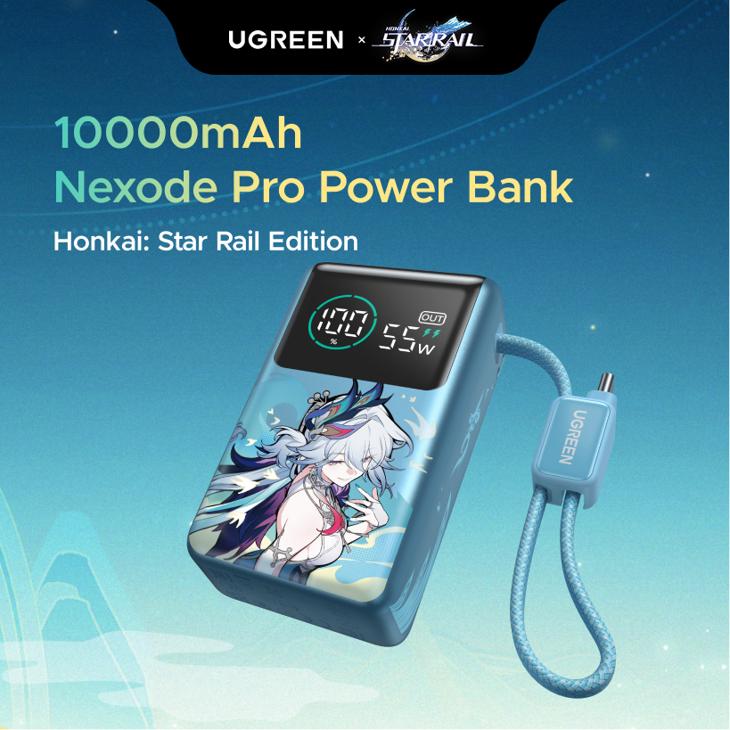 CCC Certification【Phiên Bản Honkai: Star Rail】UGREEN Power Bank 10000mAh 55W kèm cáp USB C tích hợp 3 cổng Sạc di động du lịch máy tính xách tay, đèn LED màn hình lớn Sạc nhanh cho Xiaomi và hơn thế nữa cho iPhone 18 Pro Max