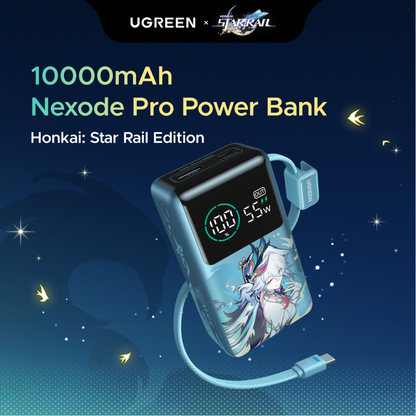 【UGREEN × Honkai: Star Rail】【CCC Certified】UGREEN Power Bank 10000mAh 55W kèm cáp USB C tích hợp 3 cổng Sạc di động du lịch máy tính xách tay, đèn LED màn hình lớn Sạc nhanh cho Xiaomi và hơn thế nữa
