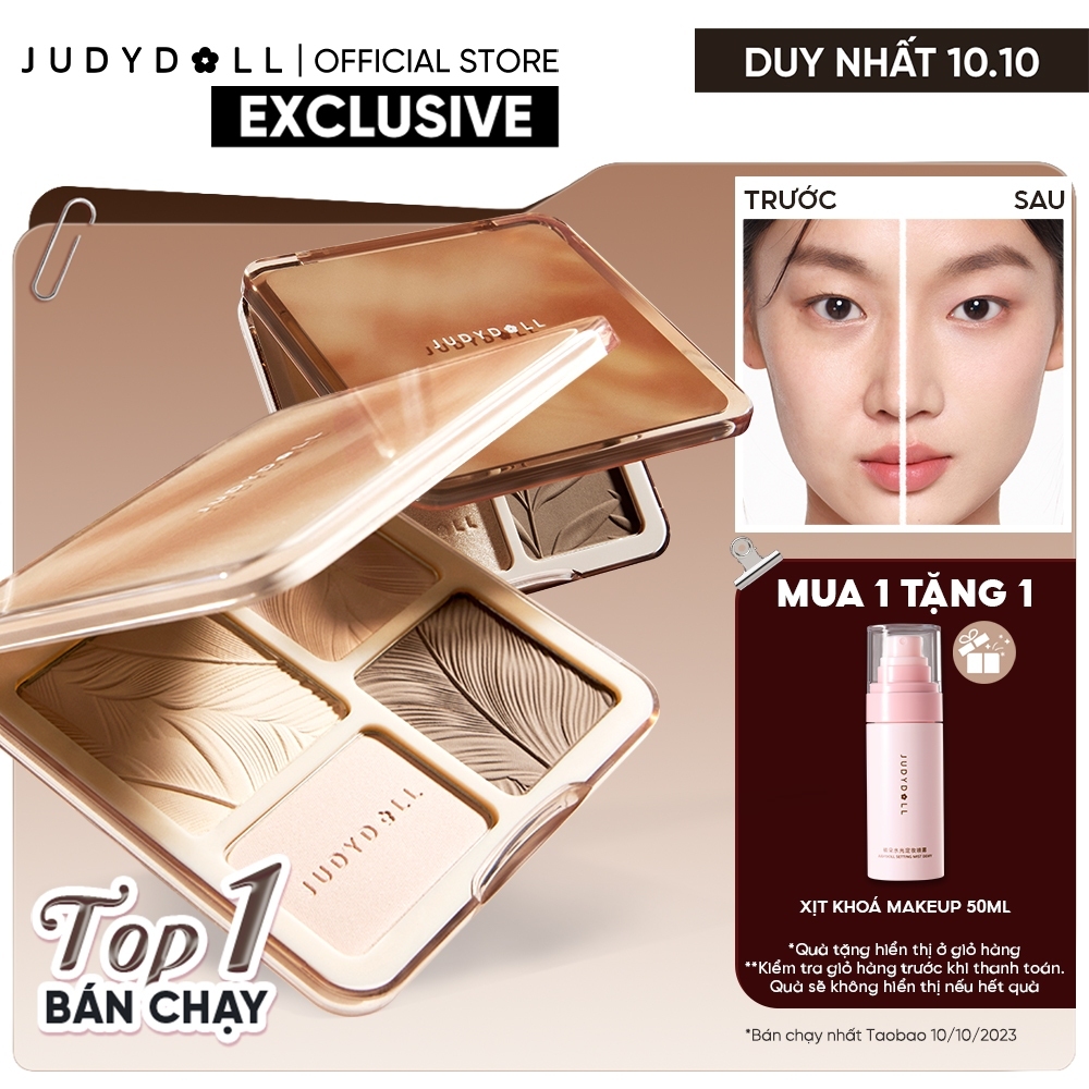 Bảng Phấn Tạo Khối Bắt Sáng 4 Ô JUDYDOLL Highlight & Contour Palette Mỏng Mịn Dễ tán Chuẩn màu 3D Lâu trôi 9g