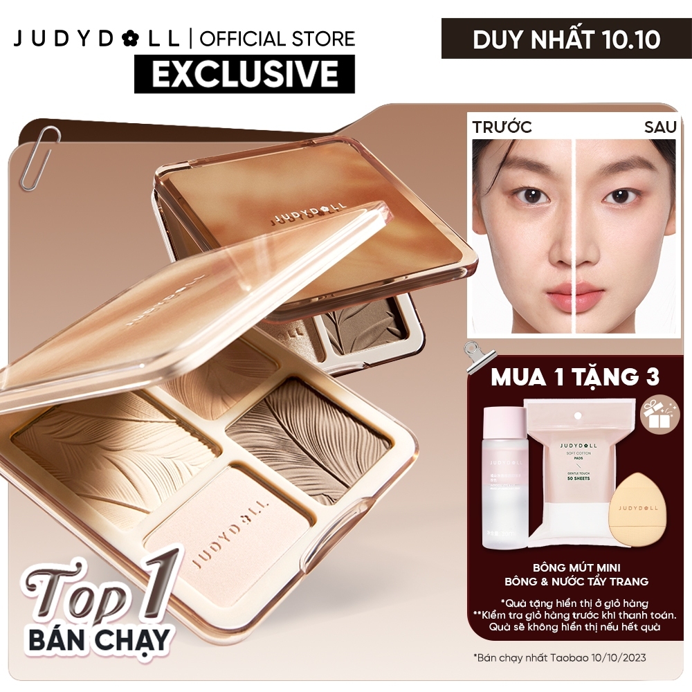 Bảng Phấn Tạo Khối Bắt Sáng 4 Ô JUDYDOLL Highlight & Contour Palette Mỏng Mịn Dễ tán Chuẩn màu 3D Lâu trôi 9g
