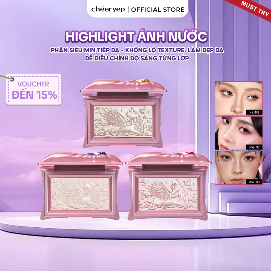 [NEW] Phấn Bắt Sáng Highlight CHÉERYEP Chạm Khắc Hiệu Ứng Lì Và Nhũ Căng Bóng Sáng Da Pillow Gem