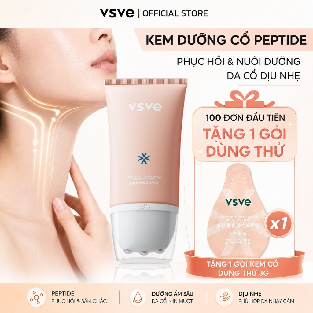 【VSVE】Kem Dưỡng Cổ Peptide Giảm Nếp Nhăn Làm Săn Chắc Dưỡng Ẩm Chăm Sóc Cổ Kem Làm Trắng 120g