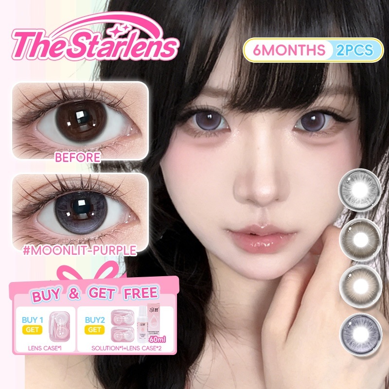 Kính áp tròng Starlens, 2 chiếc 6 tháng, lens màu tím, lens mềm, Thích hợp đeo khi trang điểm, Đường kính 14.2-14.5, có độ (0-8)