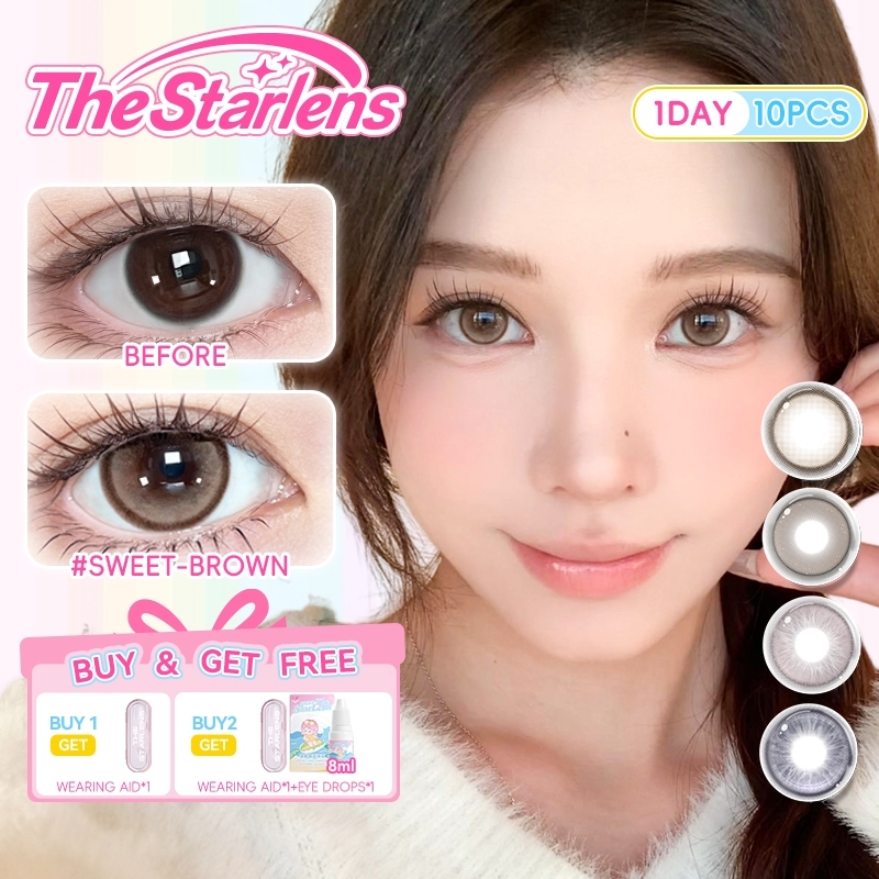 Kính áp tròng Starlens lens 1 ngày DIA14.2-15.4mm Kính áp tròng màu nâu Kính áp tròng mềm Big eye 10 chiếc có độ (0-8)