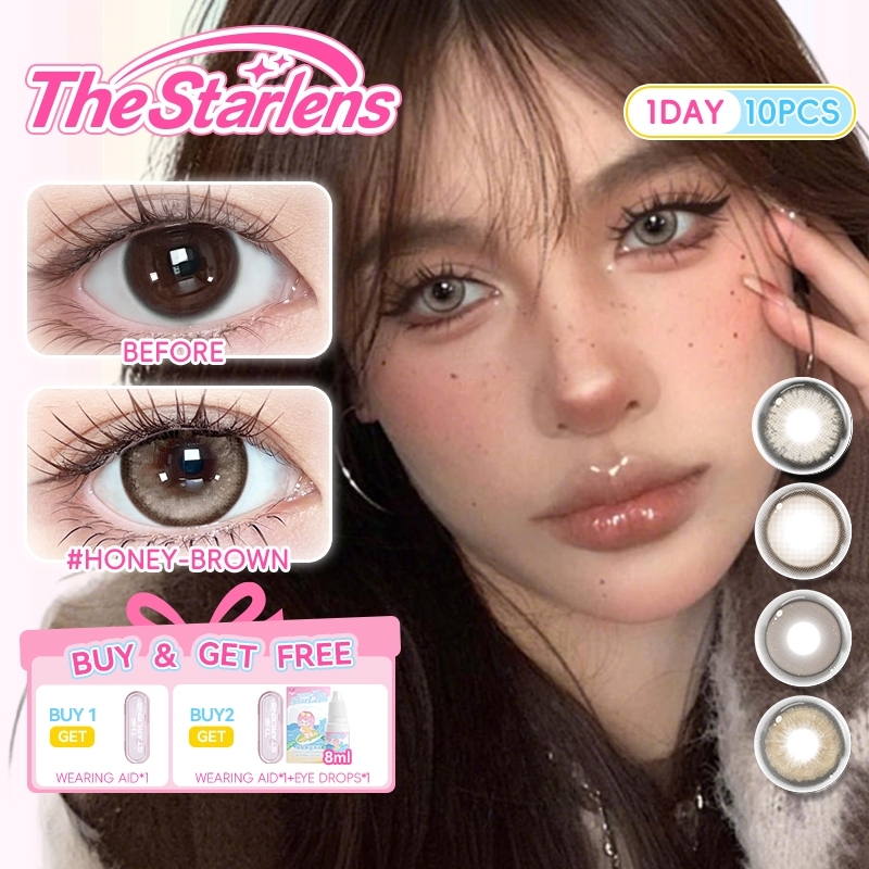 Kính áp tròng Starlens lens 1 ngày được mềm màu nâu-xám 10 chiếc DIA14.2-14.5 kính cận thị thoải mái cho mắt được lớp sử dụng trong dễ đeo, thích hợp để trang điểm lens