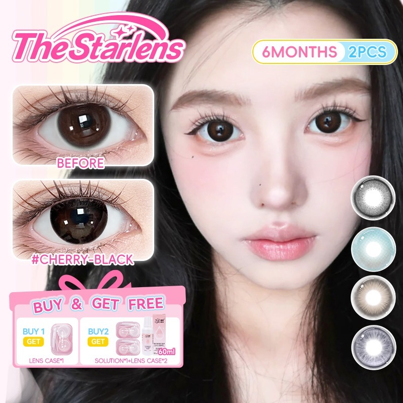 Kính áp tròng Starlens, 1 cặp 6 tháng, DIA14.-14.5mm, mắt búp bê, có độ (0-8), kính áp tròng màu đen lớn