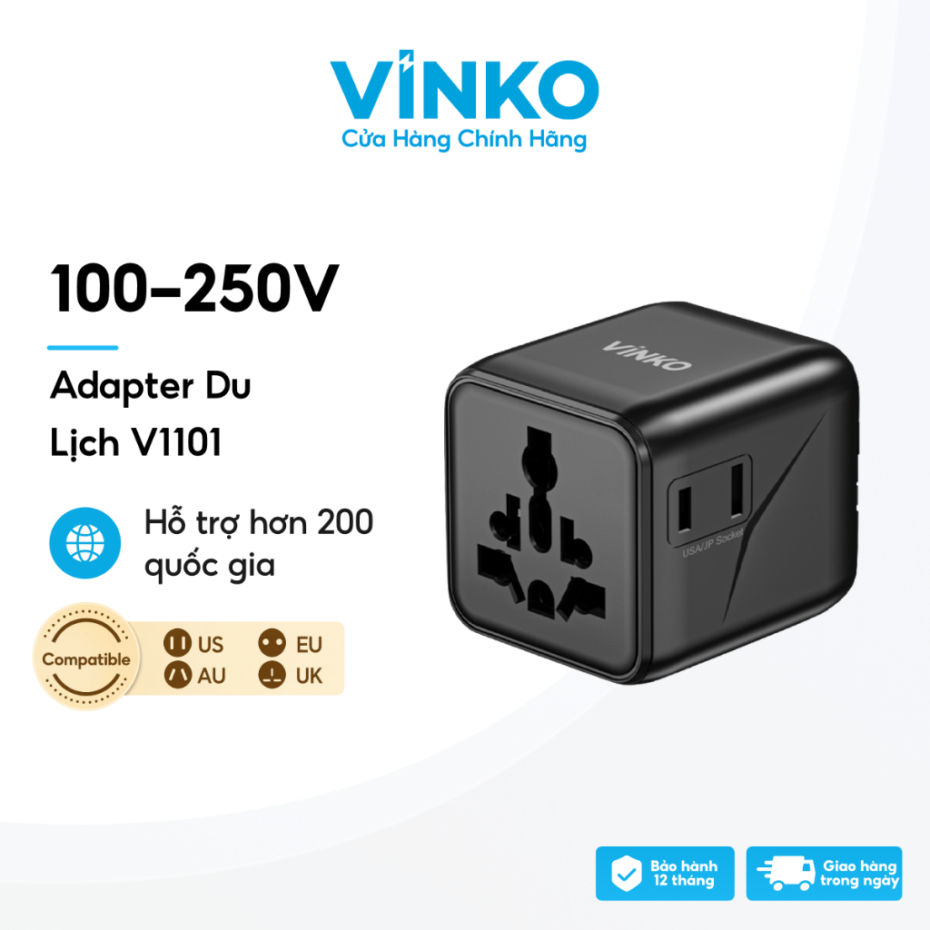 Bộ chuyển đổi du lịch Mini VINKO V1101 Bộ chuyển đổi phích cắm đa năng Bộ sạc quốc tế Điện áp 100-250V Đa cổng