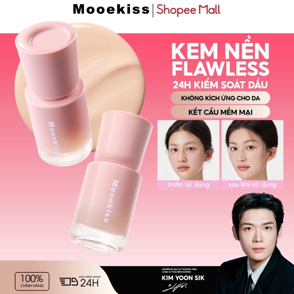 Kem Nền Mooekiss, Mịn Lì, Lâu Trôi, Dưỡng Ẩm, Che Khuyết Điểm, Không Xuống Tông