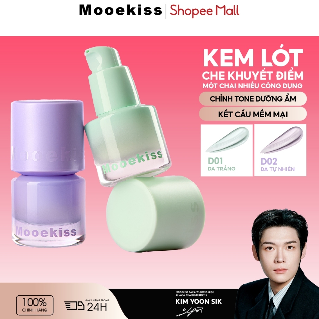 Kem Lót Che Khuyết Điểm Mooekiss 3in1, Làm Mịn Da, Nâng Tông, Thu Nhỏ Lỗ Chân Lông
