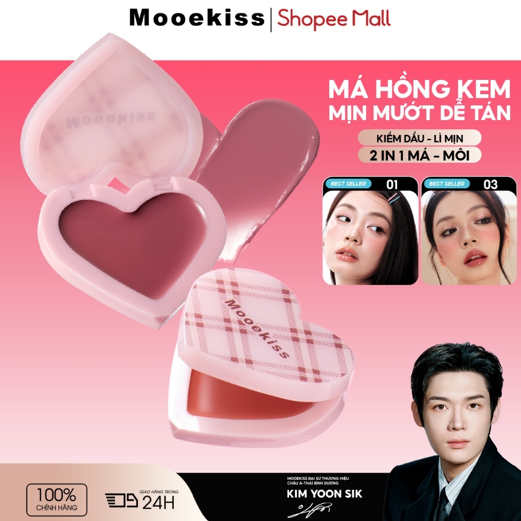 [NEW] Son môi & má hồng 2-in-1 Mooekiss chất son thạch hiệu ứng căng bóng, makeup đơn giản đồng điệu má môi 2.8g